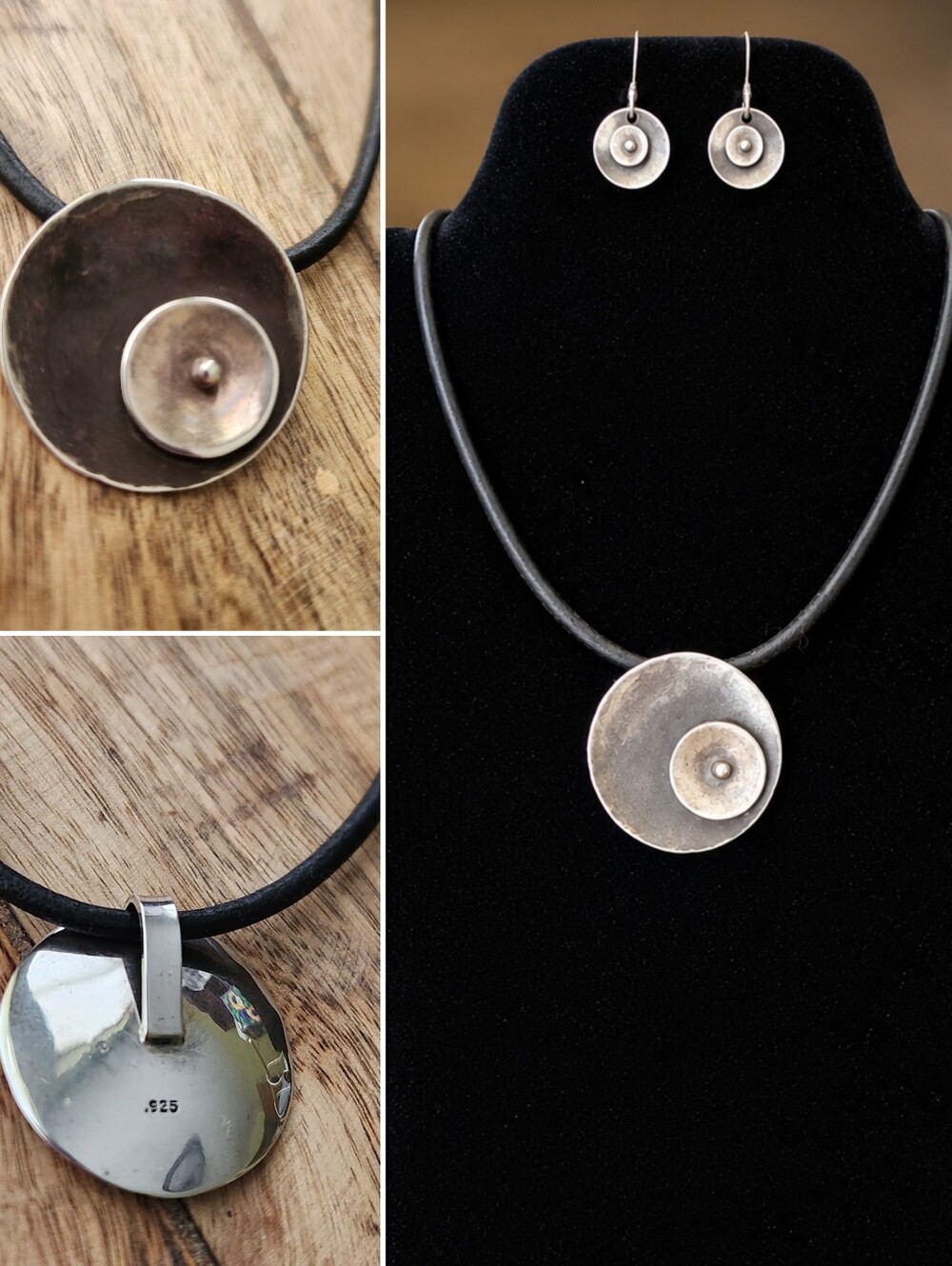 MODERNIST ARTISAN STERLING SILVER PENDANT NECKLACE EARRING SET .925